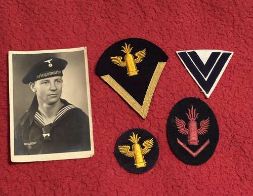WW2 German Kriegsmarine Coastal Artillery Patches & Portrait Photo